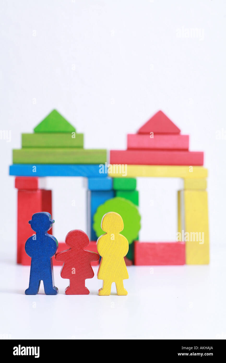 selfmade wooden figures symbolizing family life metaphor Stock Photo