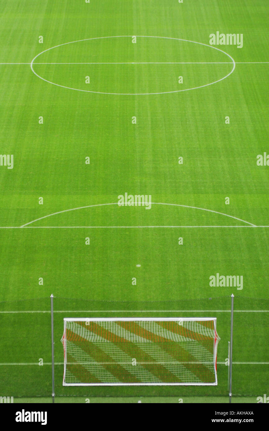 an empty soccer field in a stadion Stock Photo