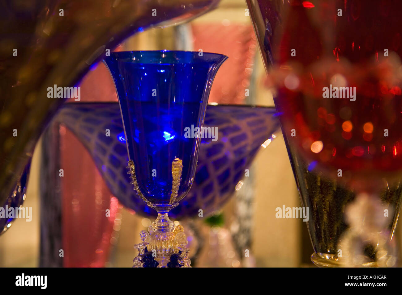 Murano blue and red glass glassware Venice Italy Europe EU Stock Photo Alamy