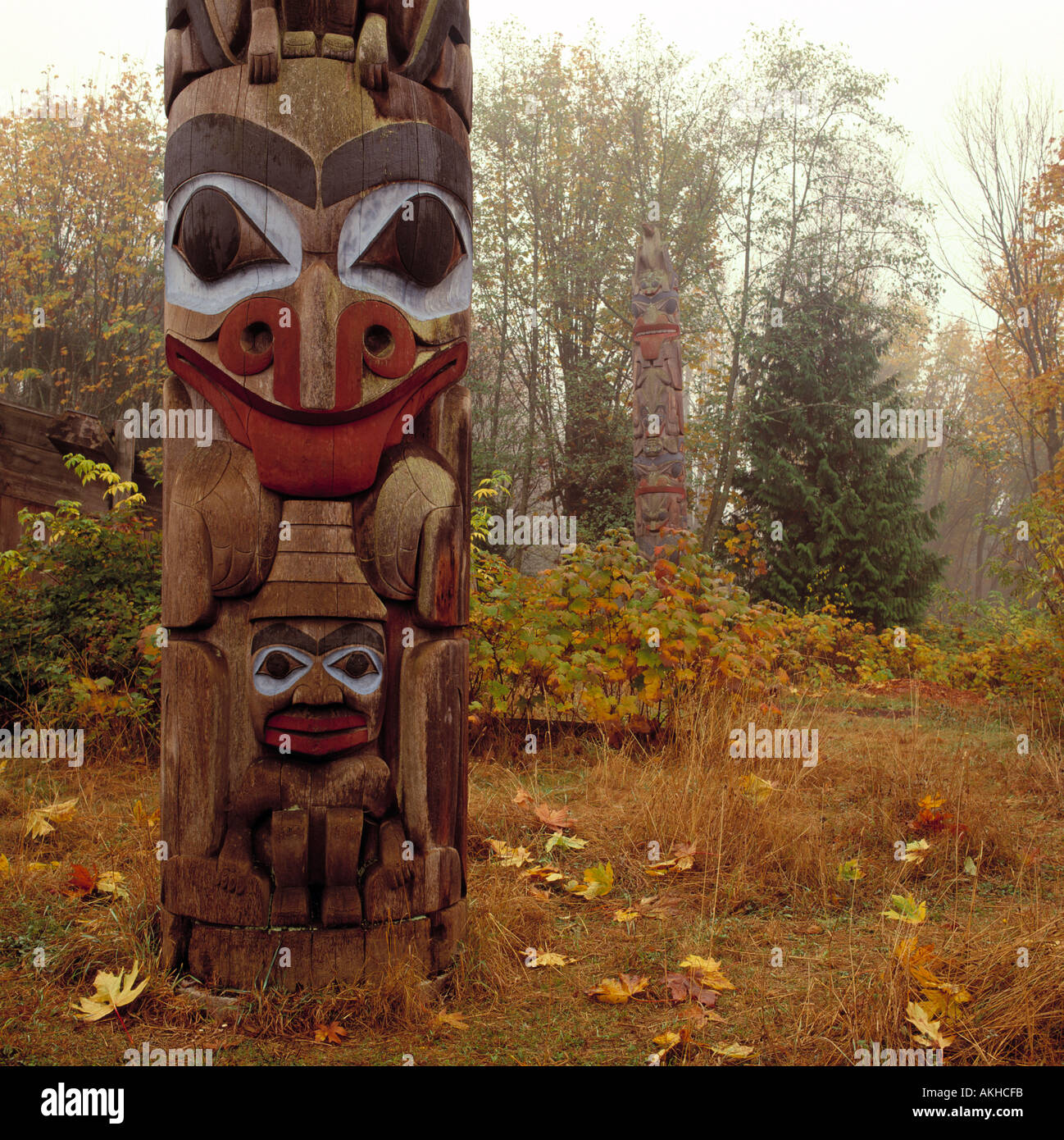Haida Totem Pole at Museum of Anthropology, University of British Columbia (UBC), Vancouver, BC, Canada - Detail Stock Photo