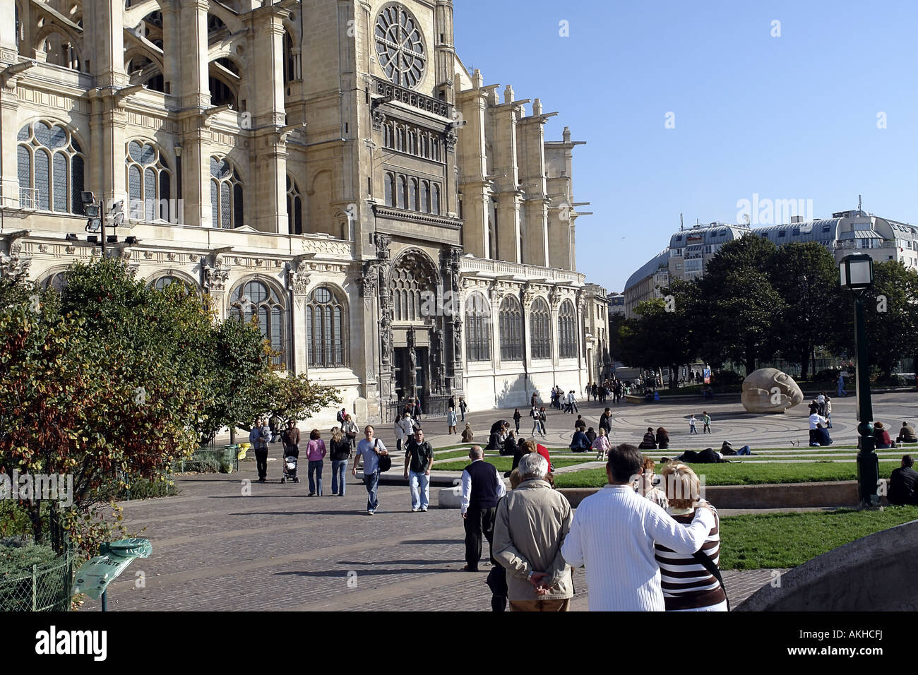 Cassin square with st Eustache church paris france Stock Photo