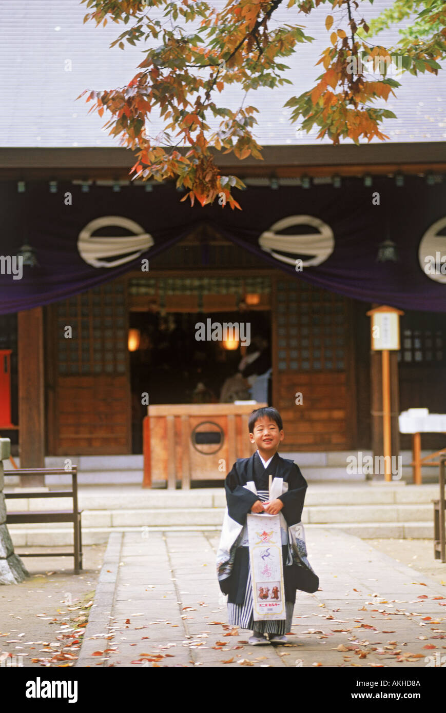 Japanese boy in kimono during November children's festival Stock Photo