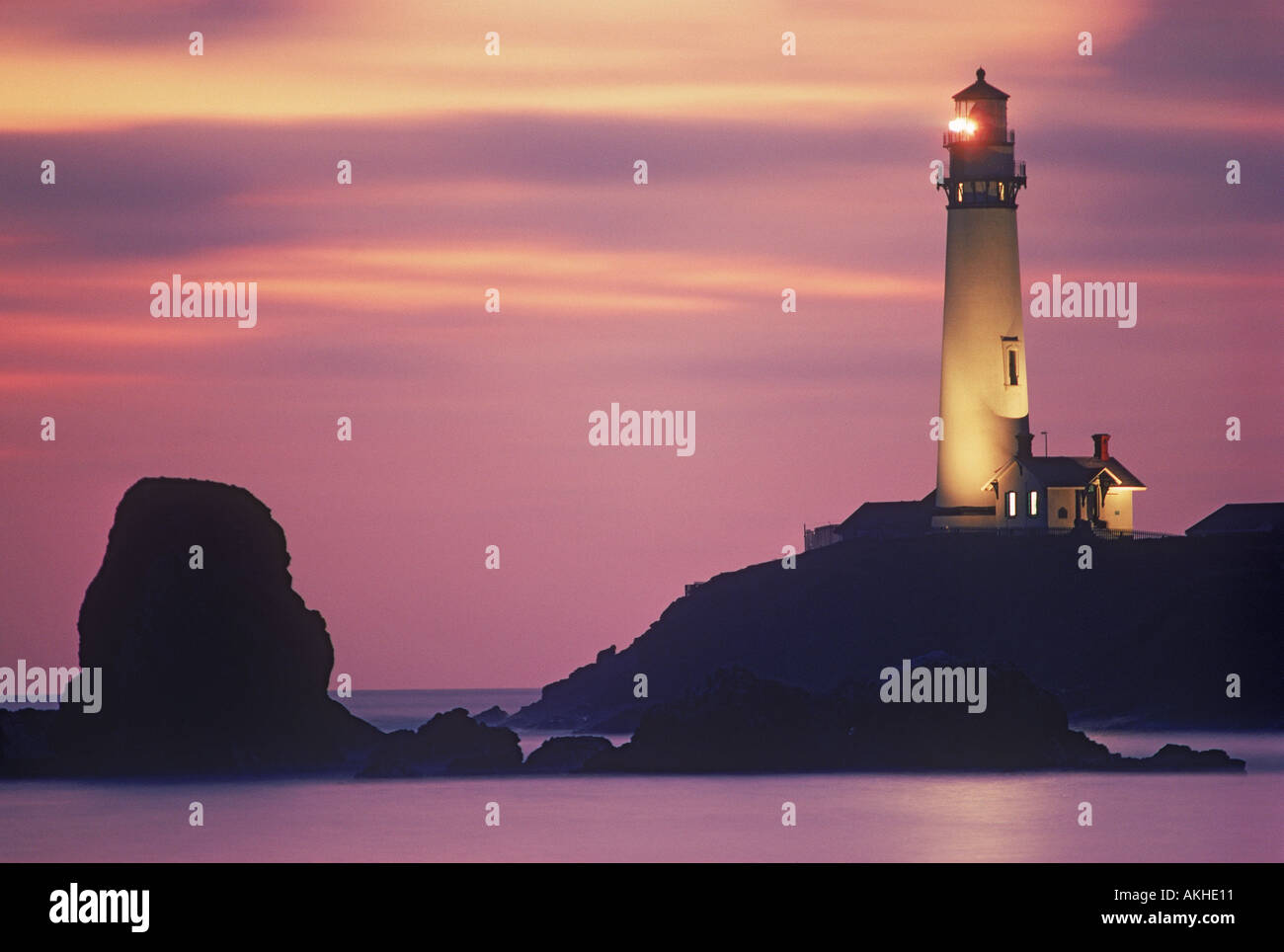 Pigeon Point Lighthouse near Pescadero California at dusk Stock Photo