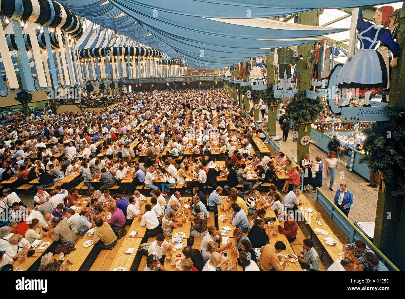 Oktoberfest inside beer tent in Munich Stock Photo