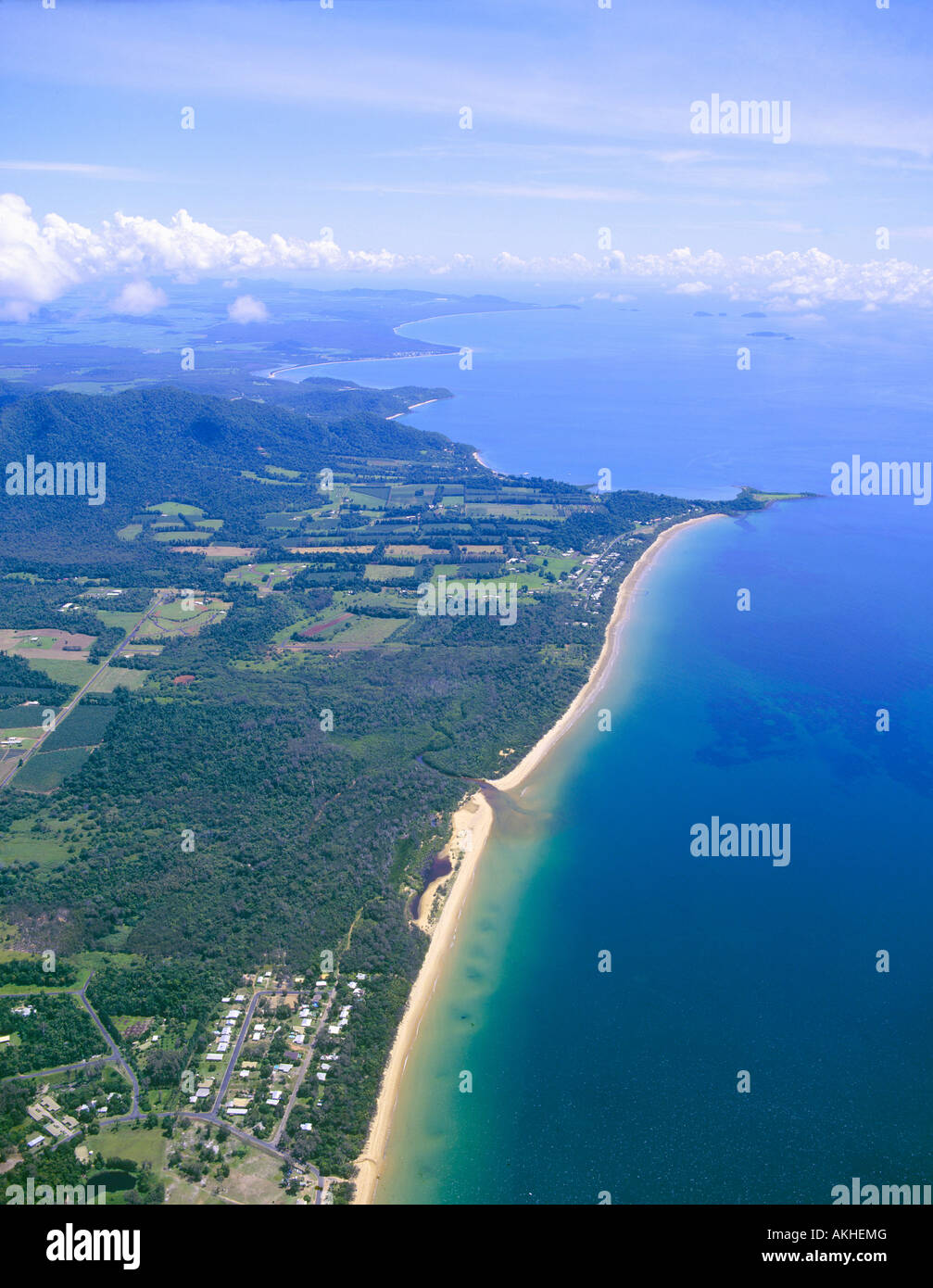 Aerial of the Northern section of Mission Beach Tropical North Queensland Australia Stock Photo
