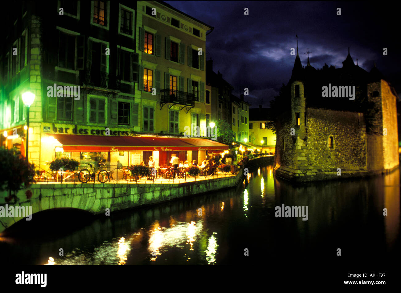 Europe France Annecy restaurant at night Stock Photo - Alamy