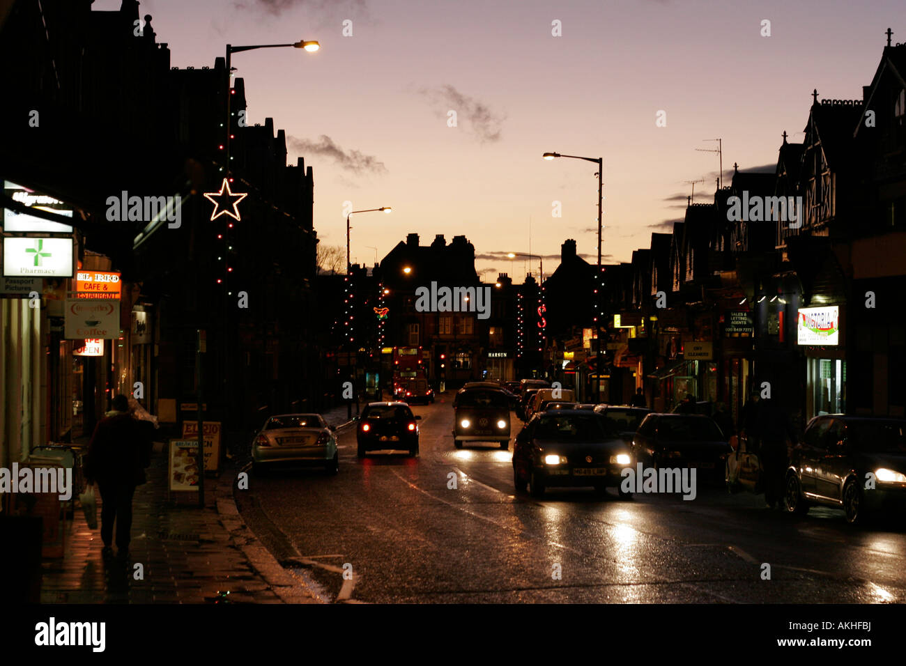 Sunset over Walm Lane, Willesden Green in North West London Stock Photo