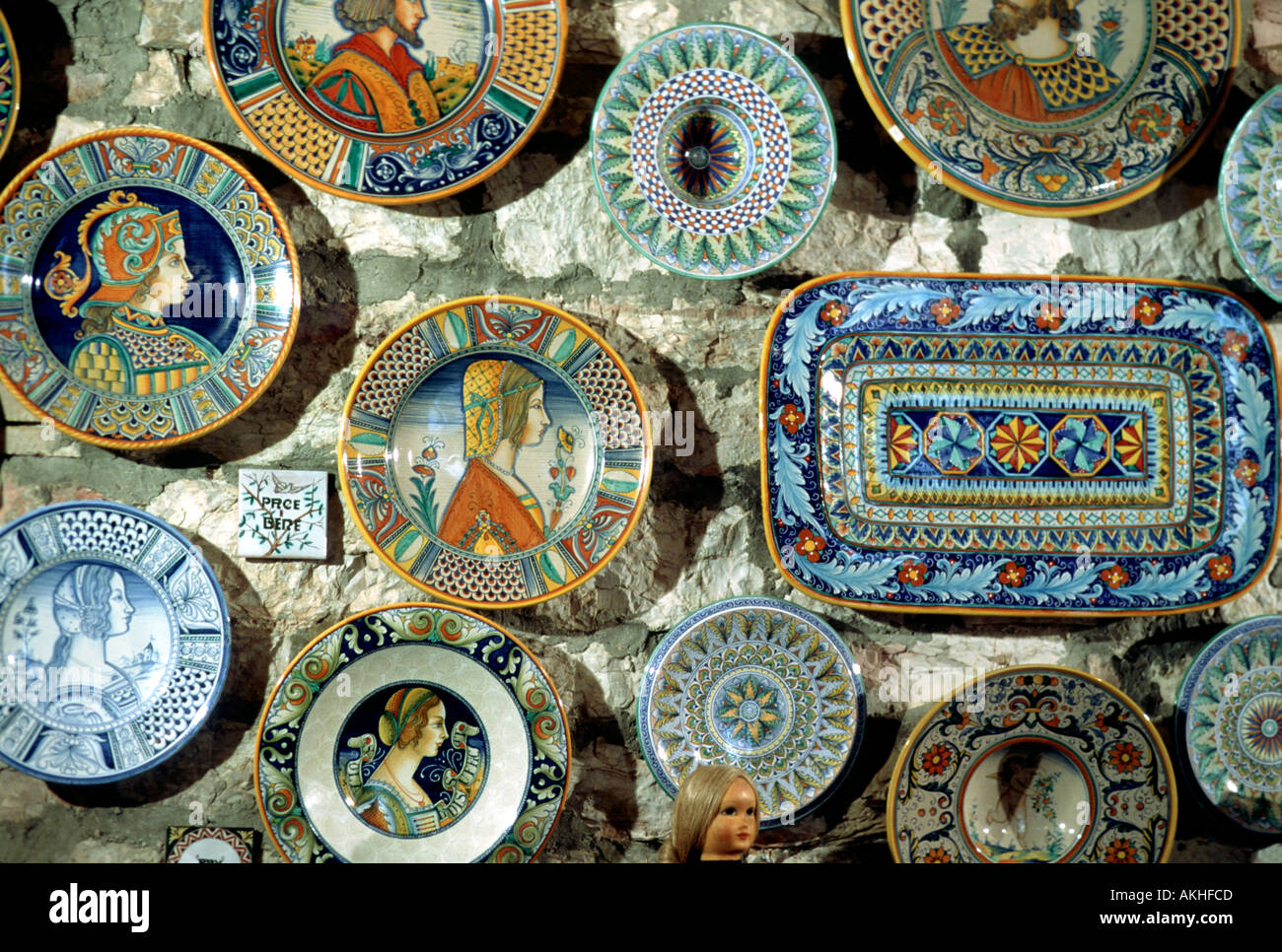 Europe Italy Umbria colorful ceramic display plates Stock Photo Alamy