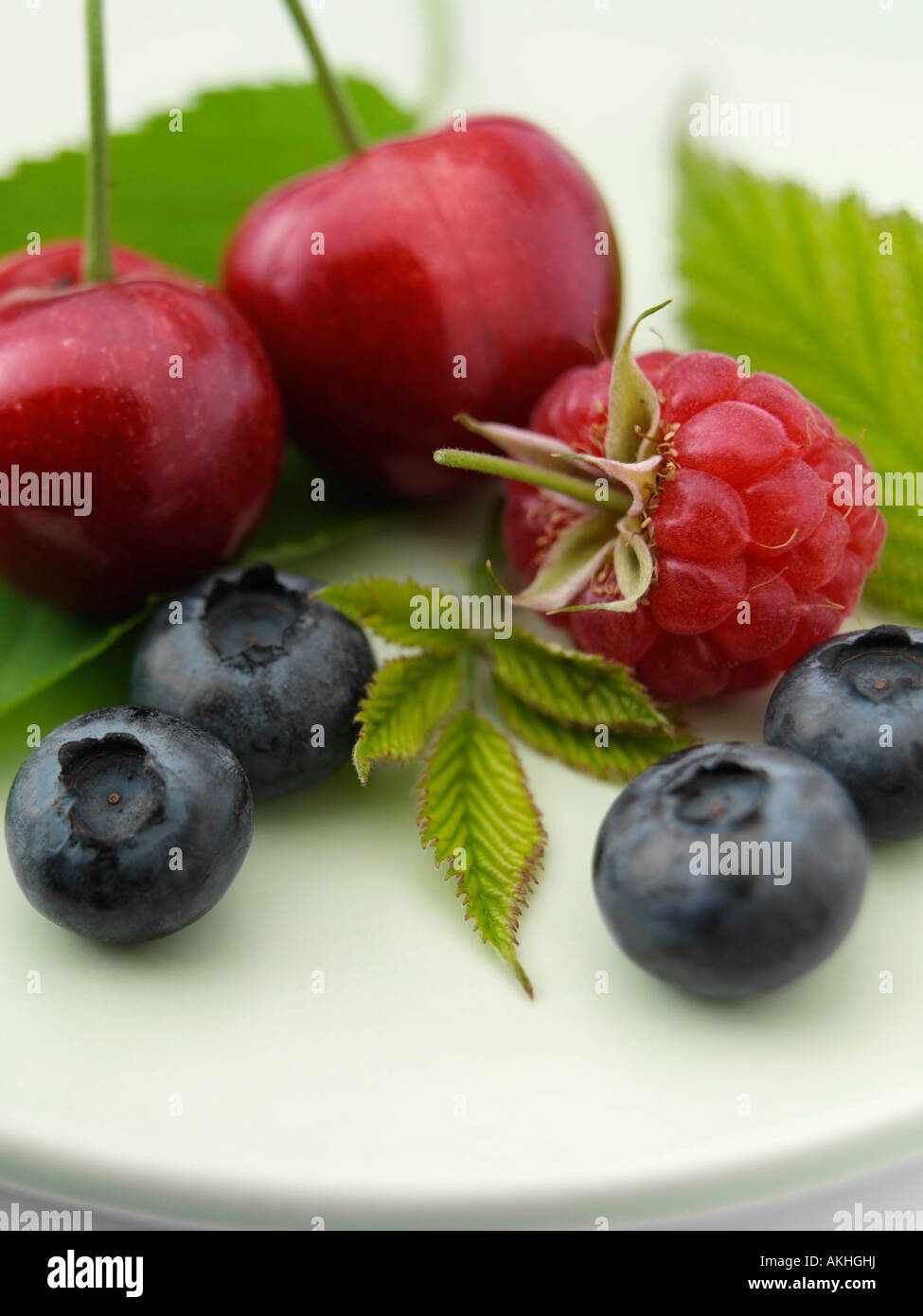 English summer fruits blueberries raspberries plums editorial food