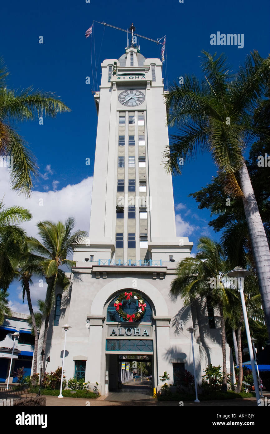Aloha Tower a landmark in downtown Honolulu on Oahu Hawaii It is 184