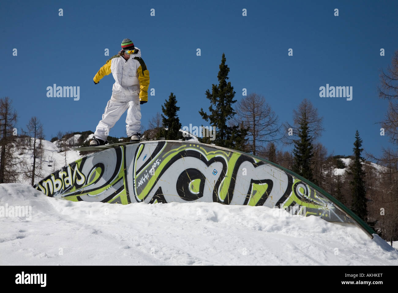 Snowboard jumping on Vogel mountain Bohinj Triglav National Park Slovenia  Stock Photo - Alamy