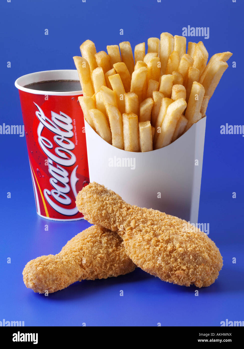 Southern style deep fried chicken french fries coke hires stock