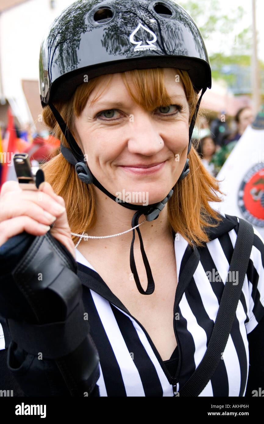 Happy Minnesota RollerGirl of Roller Derby League age 27 wearing