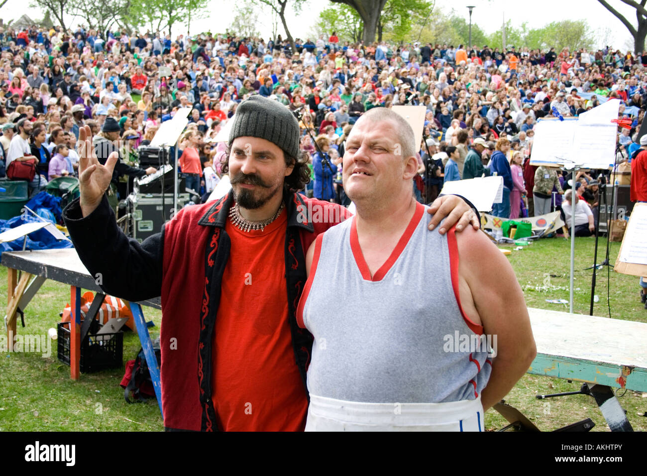 Puppet masters breaking for accolades and photographs. MayDay Parade