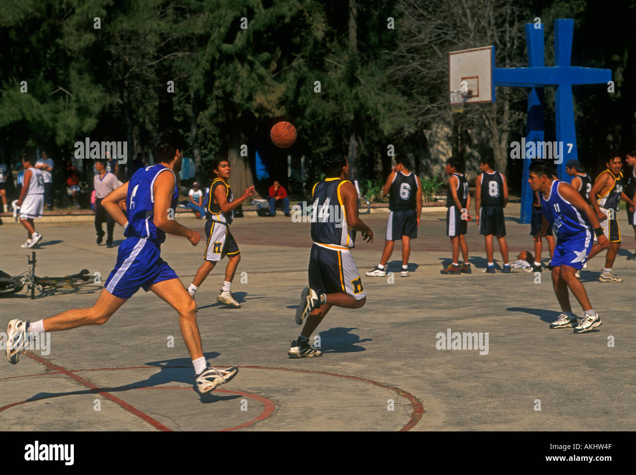 Mexican people, men playing basketball, basketball game, sports Stock
