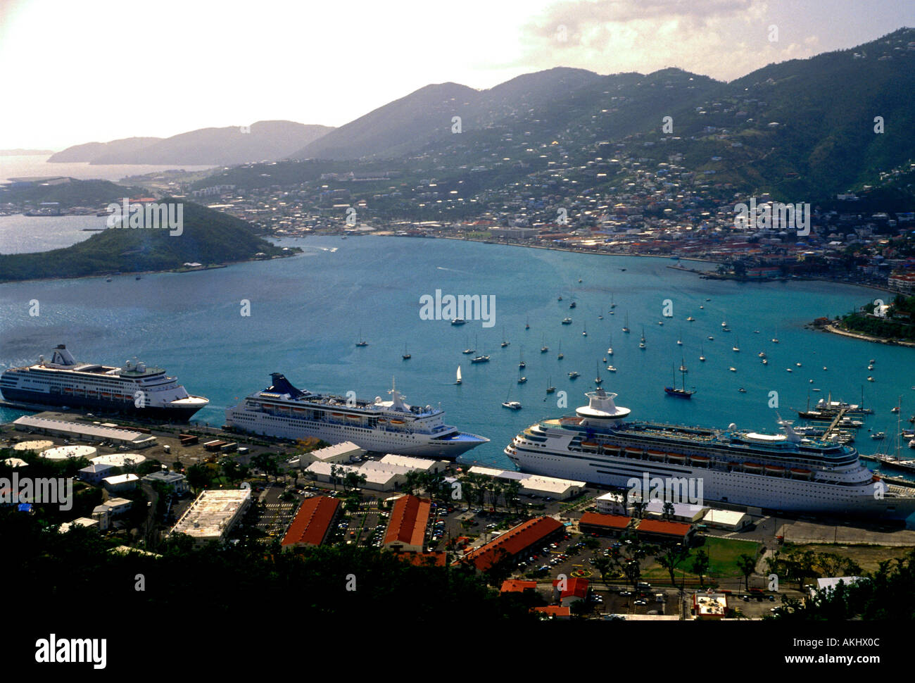 Cruise ships in harbor Charlotte Amalie St Thomas United States Virgin Islands West Indies Stock Photo