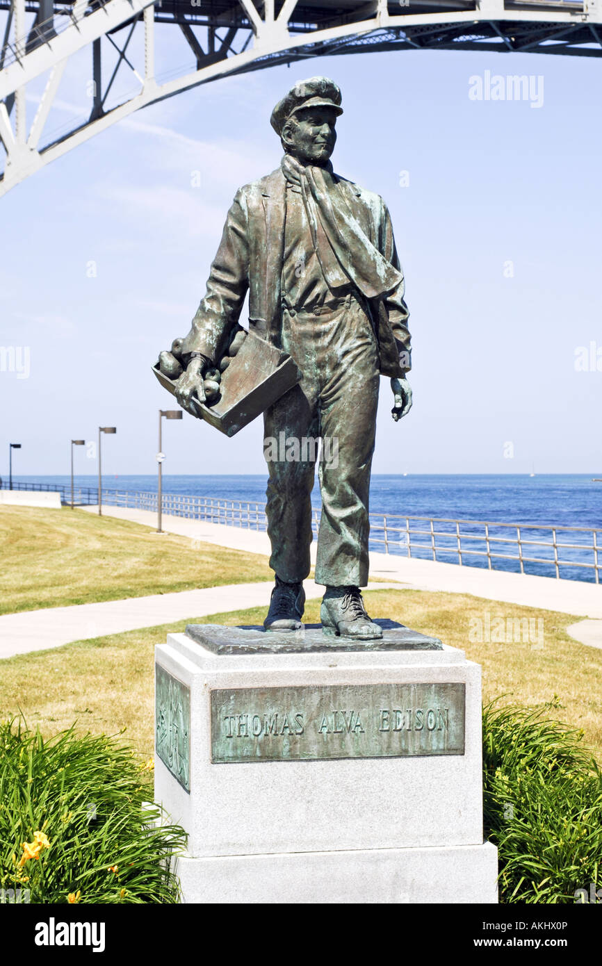 Statue of Thomas Edison in Port Huron Michigan MI Stock Photo