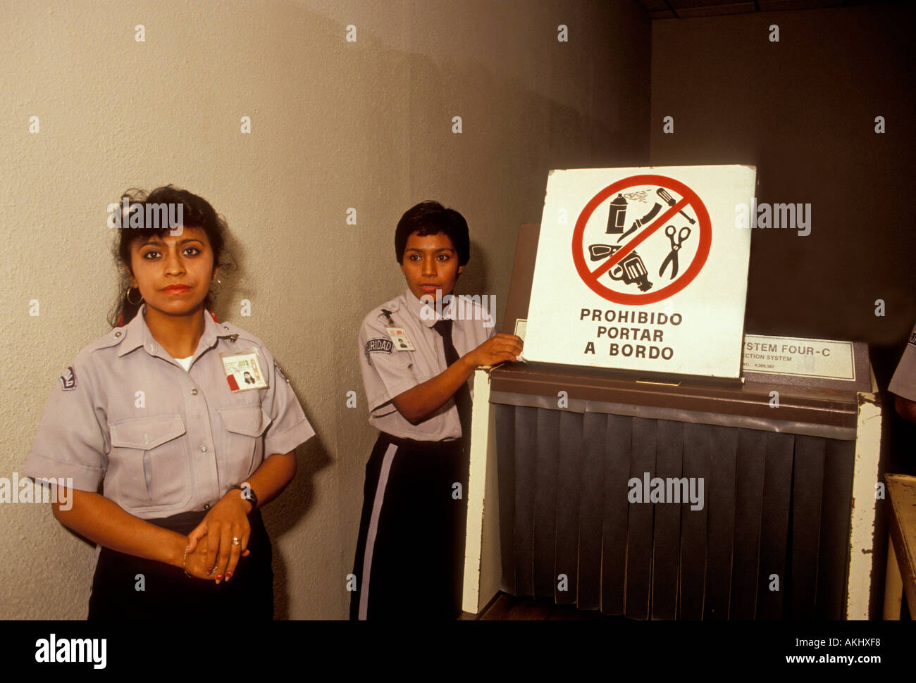 Mexican women, female security guard, security checkpoint, xray machine