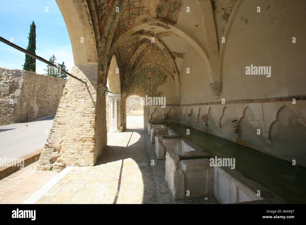 Fonte delle Sette Cannelle medieval fountain, San Severino Marche, Marche, Italy Stock Photo