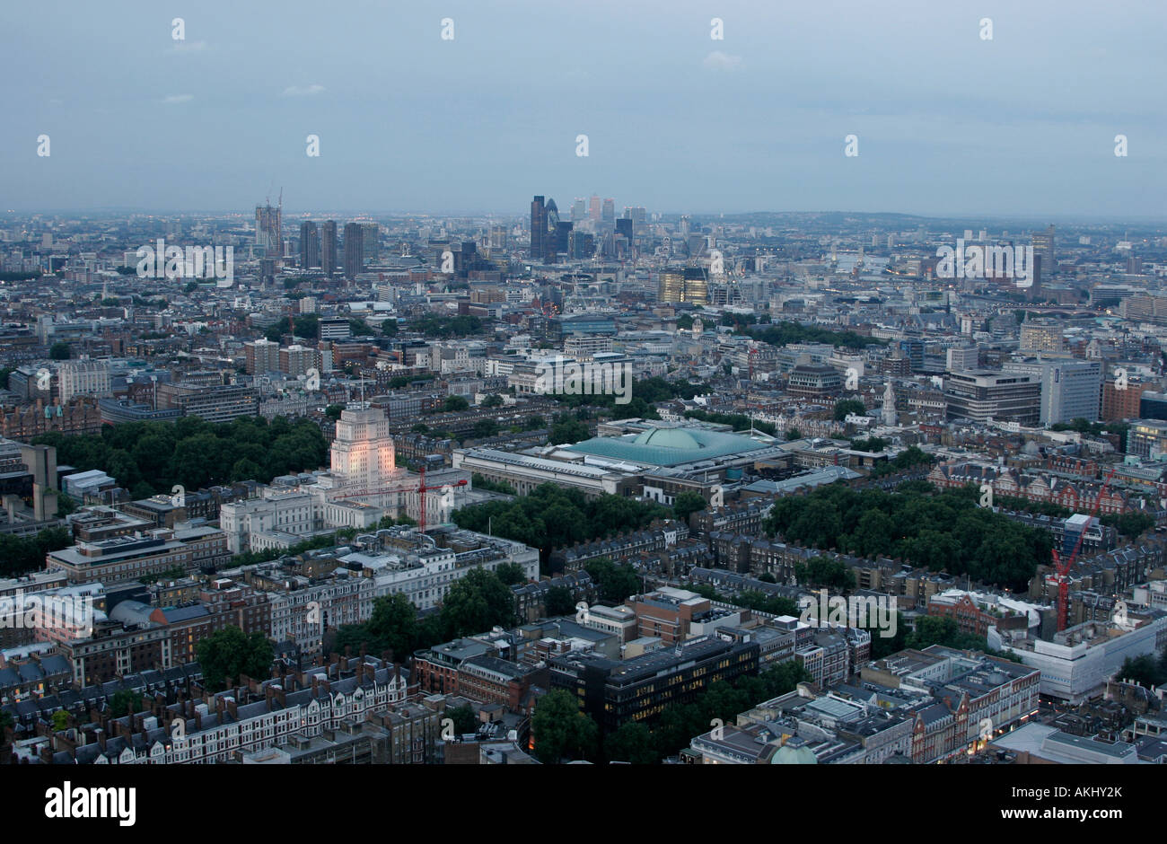 The view from the top of the BT Telecom Tower across to the City, St Paul's Cathedral and Tower Bridge Stock Photo