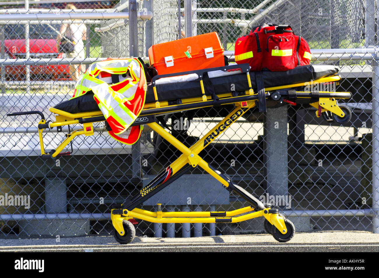 Emergency trolly from an ambulance at a sports stadium Stock Photo - Alamy