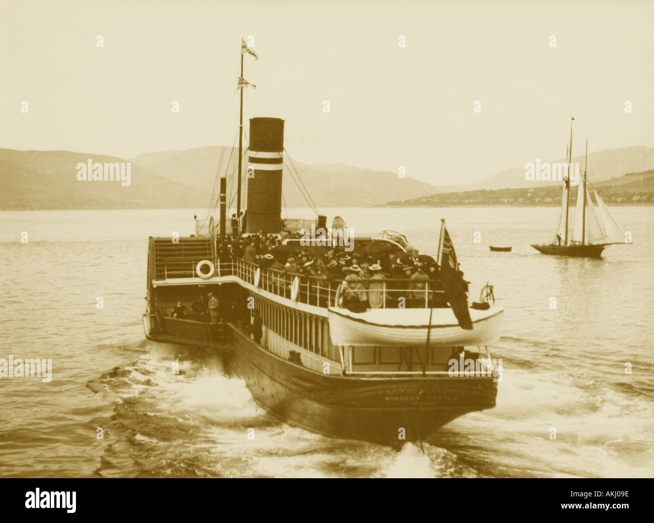 UK Scotland Gourock The Firth of Clyde and the Paddle Steamer PS Windsor Castle during the 1890 s Stock Photo