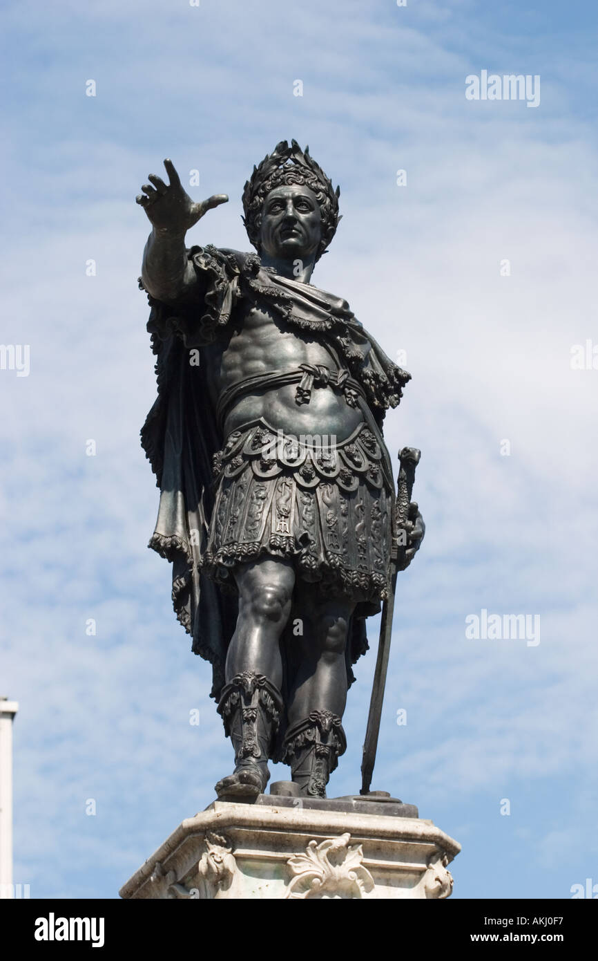 bronze statue emperor Augustus memorial in Augsburg Germany Stock Photo