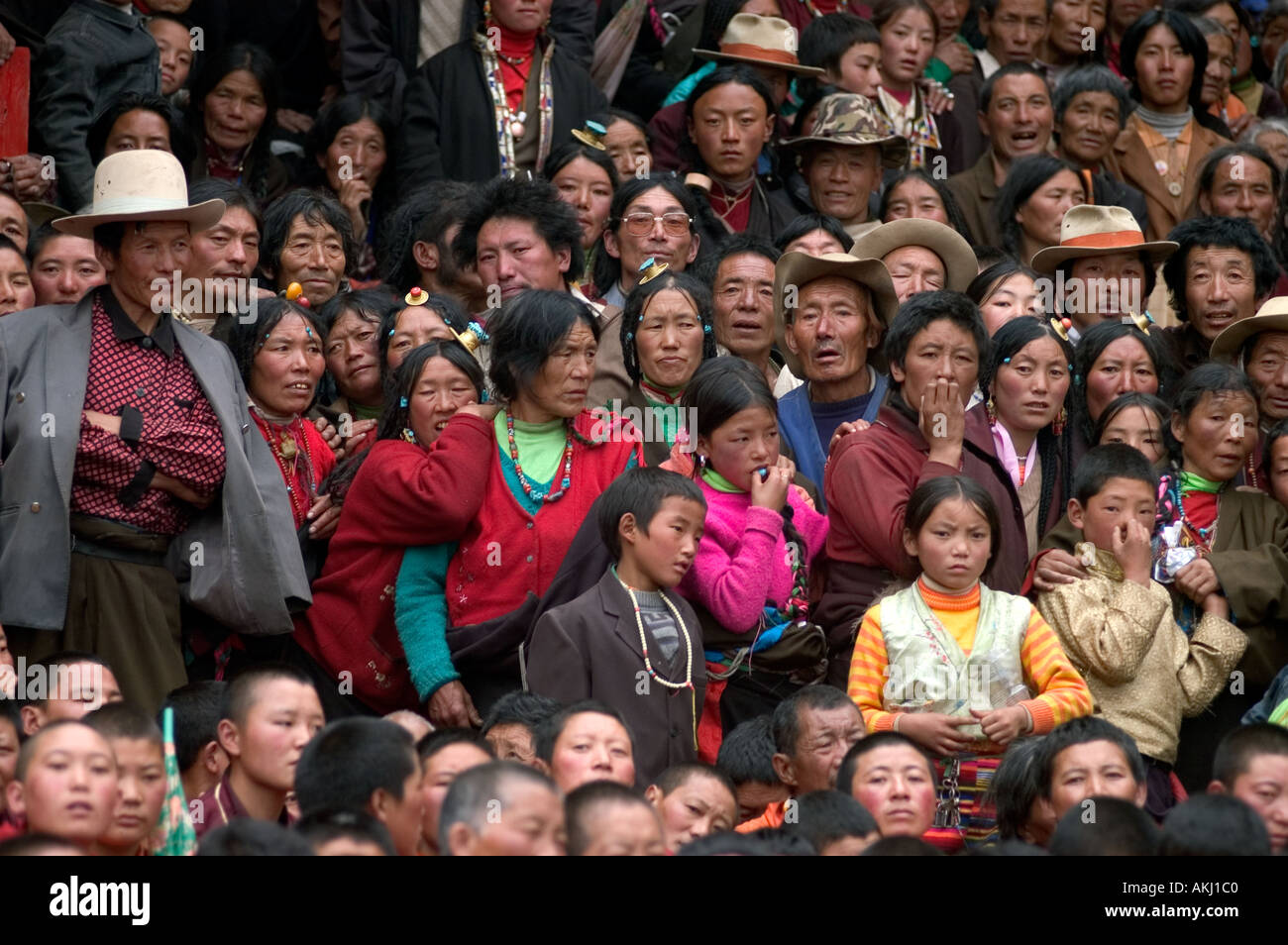 Khampa crowd at the Nyingma Cham Dances Katok Dorjeden Monastery Kham eastern Tibet Sichuan Province China Stock Photo