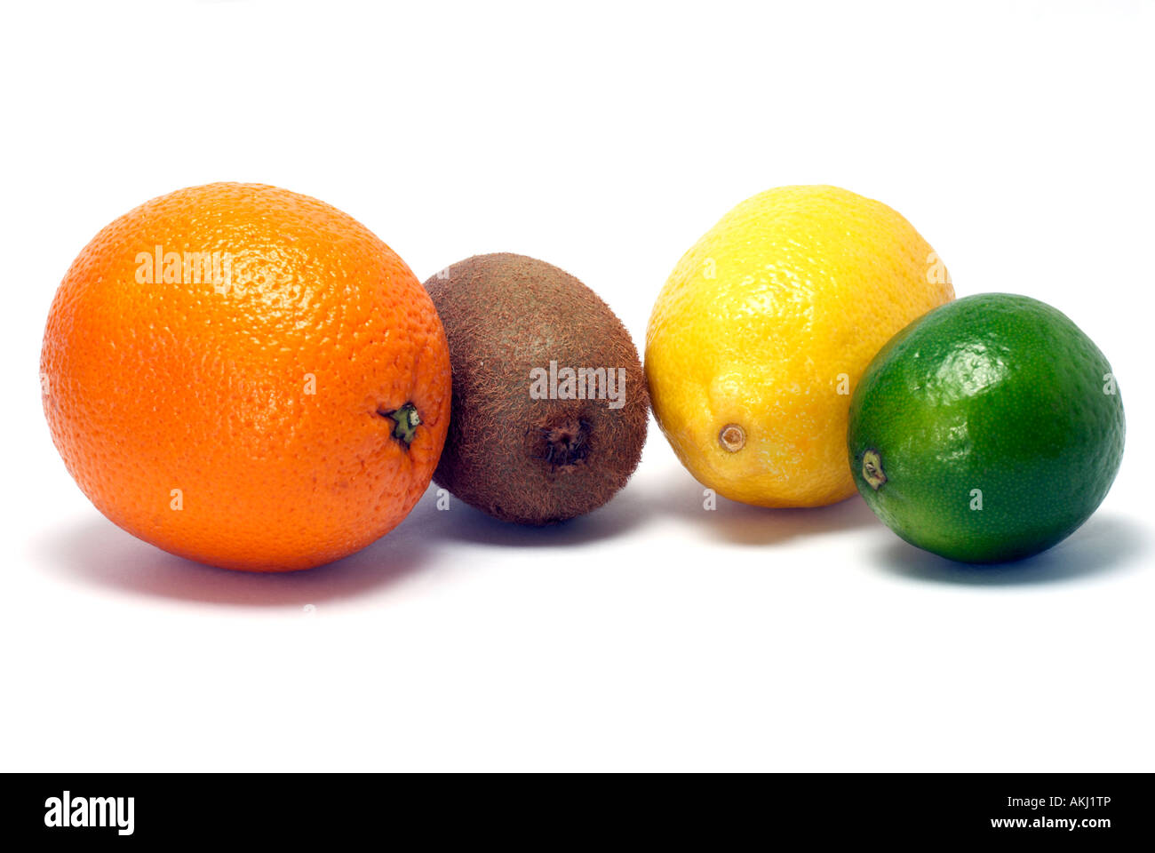 "Kiwi fruit" and whole orange, lemon  and lime Stock Photo