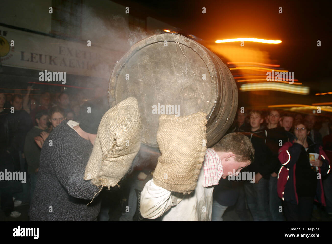 tar barrelling ottery st marys devon uk Stock Photo