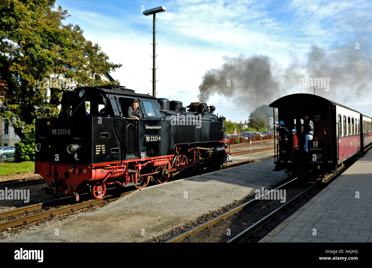 Steam locomotive reversing at Bad Doberan Station, Germany Stock Photo ...