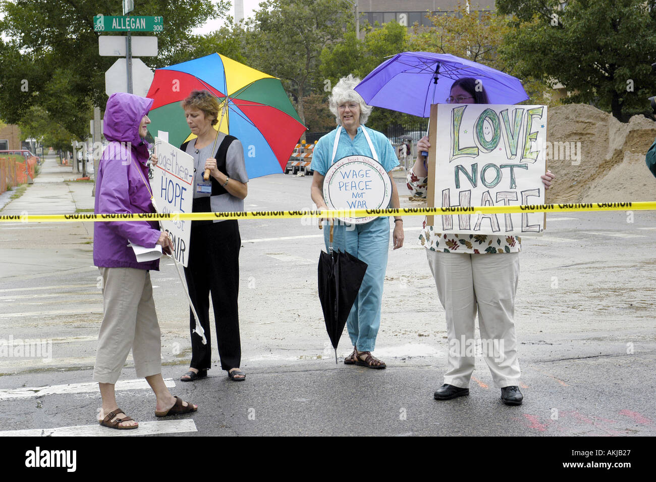 Public demonstration against war and for peace held  in Lansing Michigan at the State Capitol Building Stock Photo