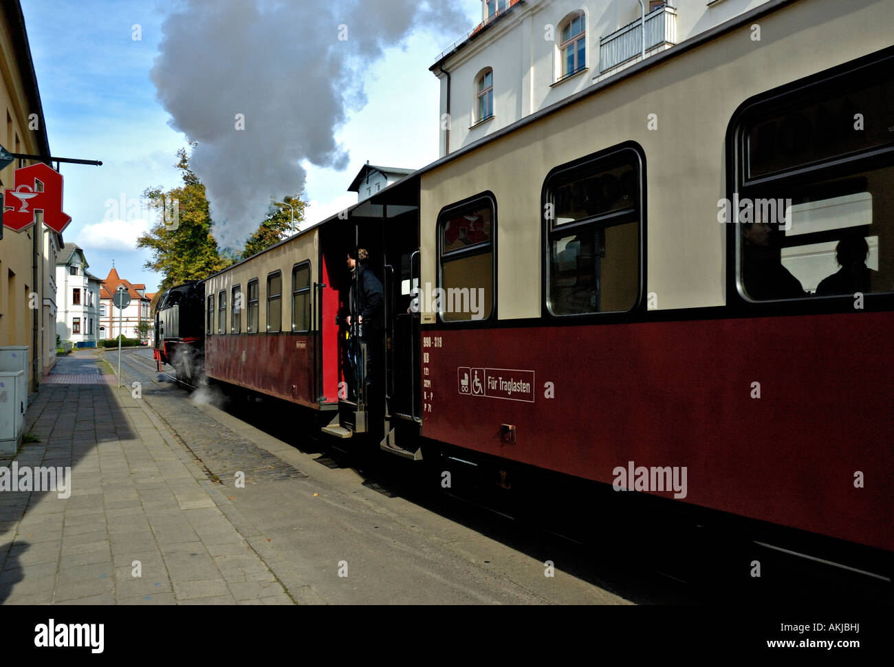 The "Molli" steam train in the streets of Bad Doberan in Northern ...