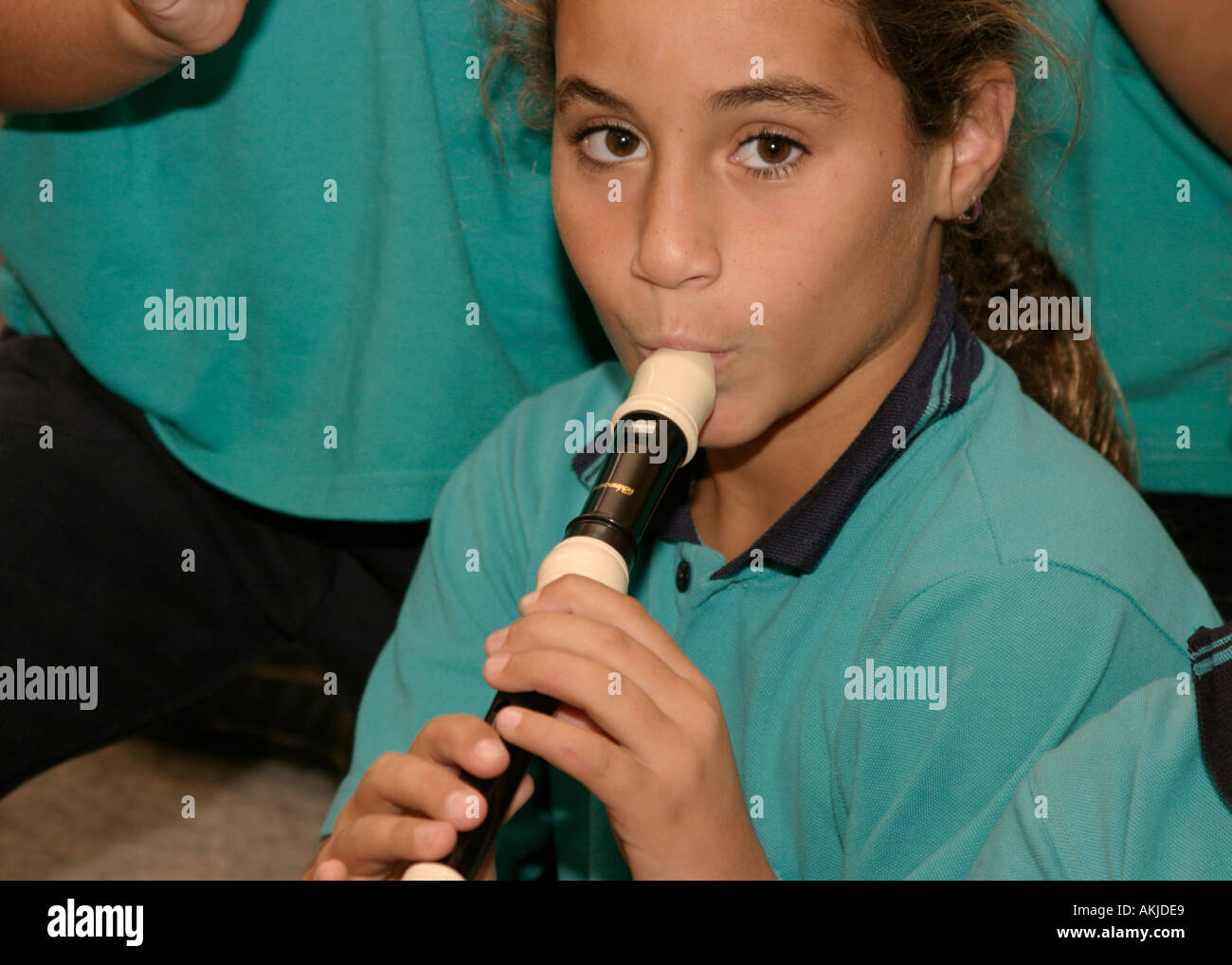 young girl with recorder Stock Photo Alamy