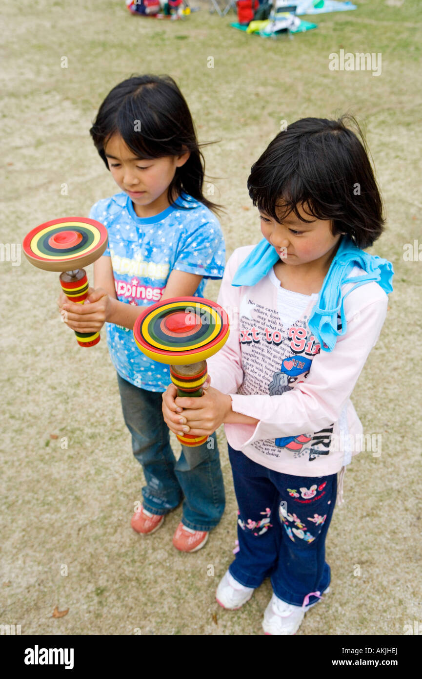 Japan, Kyushu Island, city of Kumamoto, local traditional skill game called Goma Stock Photo