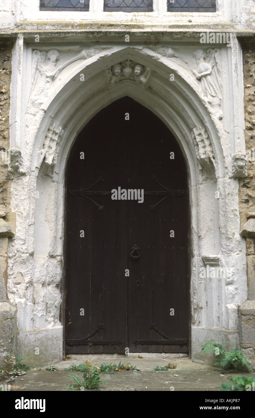 West door of the church in the village of Westmill, Hertfordshire, England, UK Stock Photo