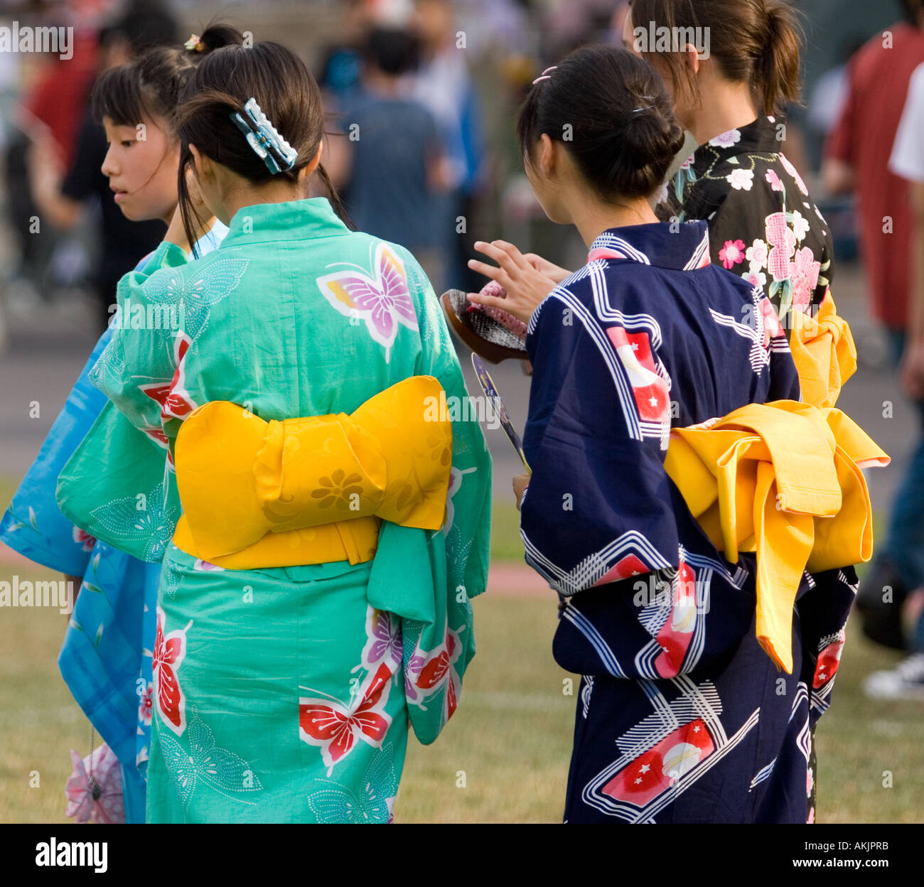 A group of two girls wearing japanese clothes at a Bon Odori festival, Malaysia Stock Photo