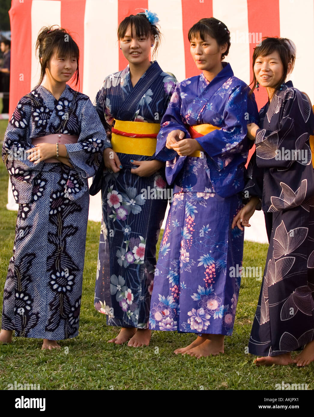 A group of four performers at a Bon Odori festival, Malaysia Stock