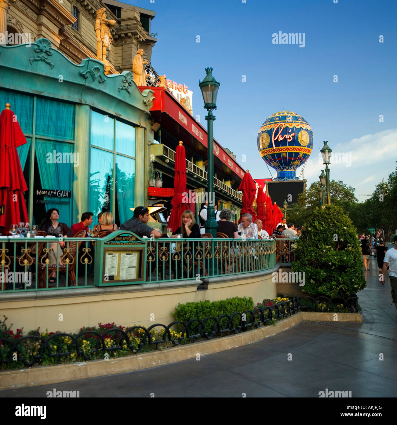 hot air balloon Paris Hotel skyline Las Vegas Stock Photo