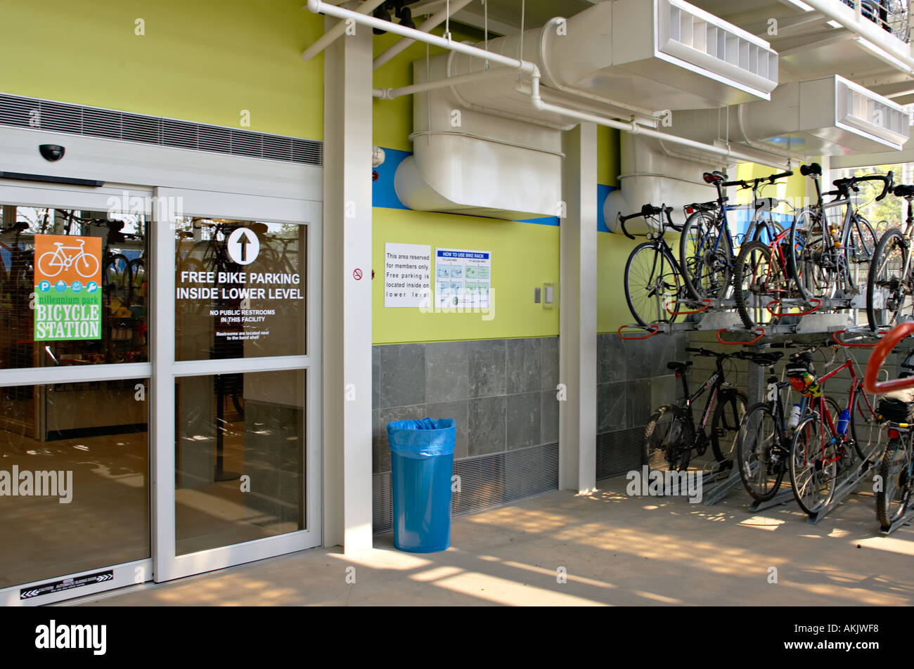 PARKS Chicago Illinois Millennium Park bicycle station features bicycle