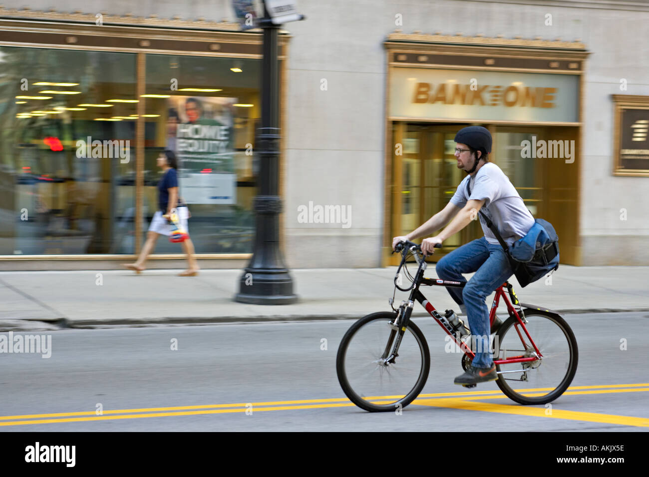 WORKERS Chicago Illinois Bicycle rider on downtown street street messenger LaSalle Street