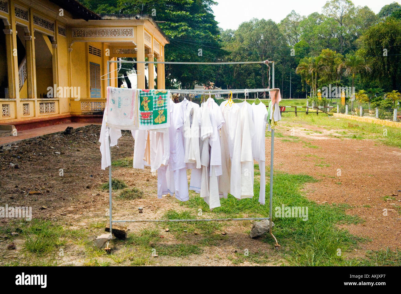 Laundry drying in yard in Vietnam Stock Photo Alamy
