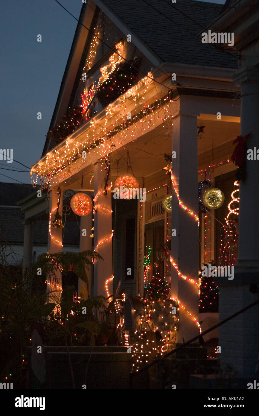 Christmas lights on Dumaine Street off of the Bayou St John New Orleans
