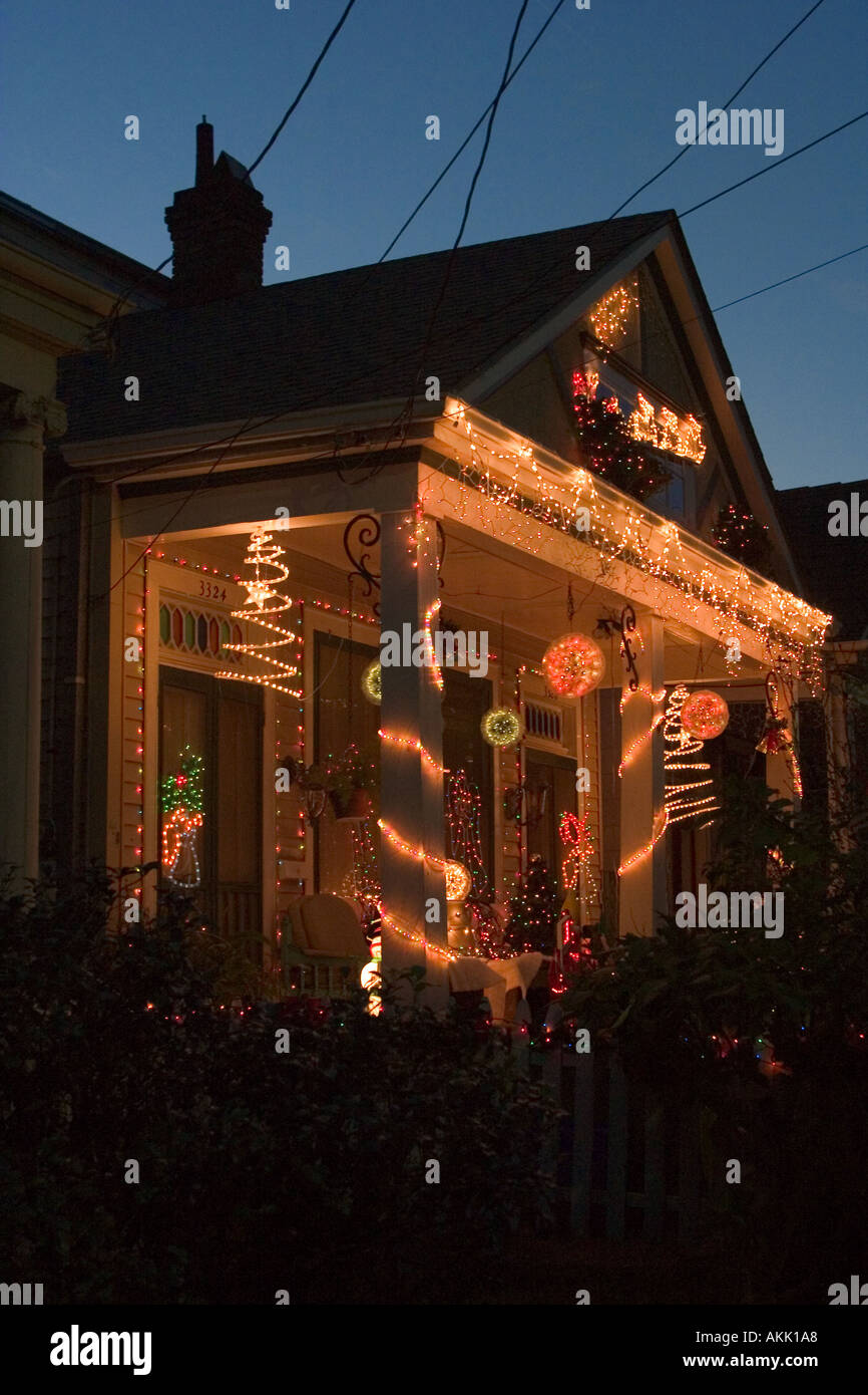 Christmas lights on Dumaine Street off of the Bayou St John New Orleans