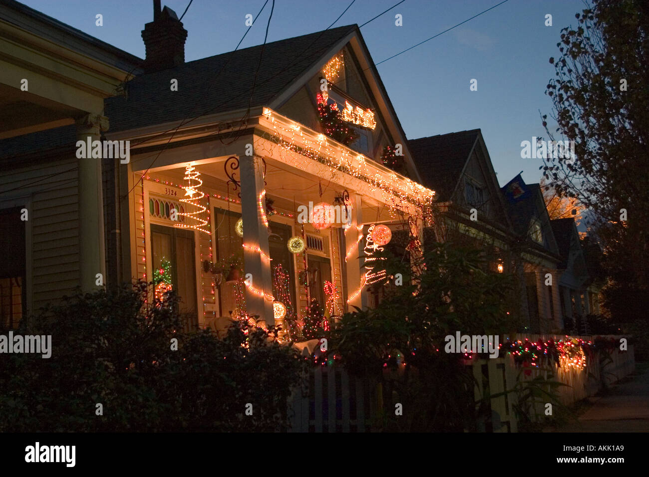 Christmas lights on Dumaine Street off of the Bayou St John New Orleans