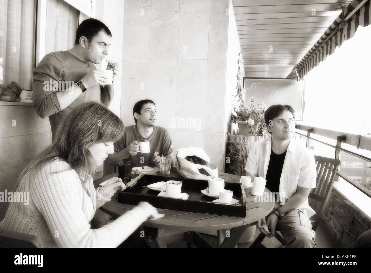 Group of friends having breakfast together Stock Photo