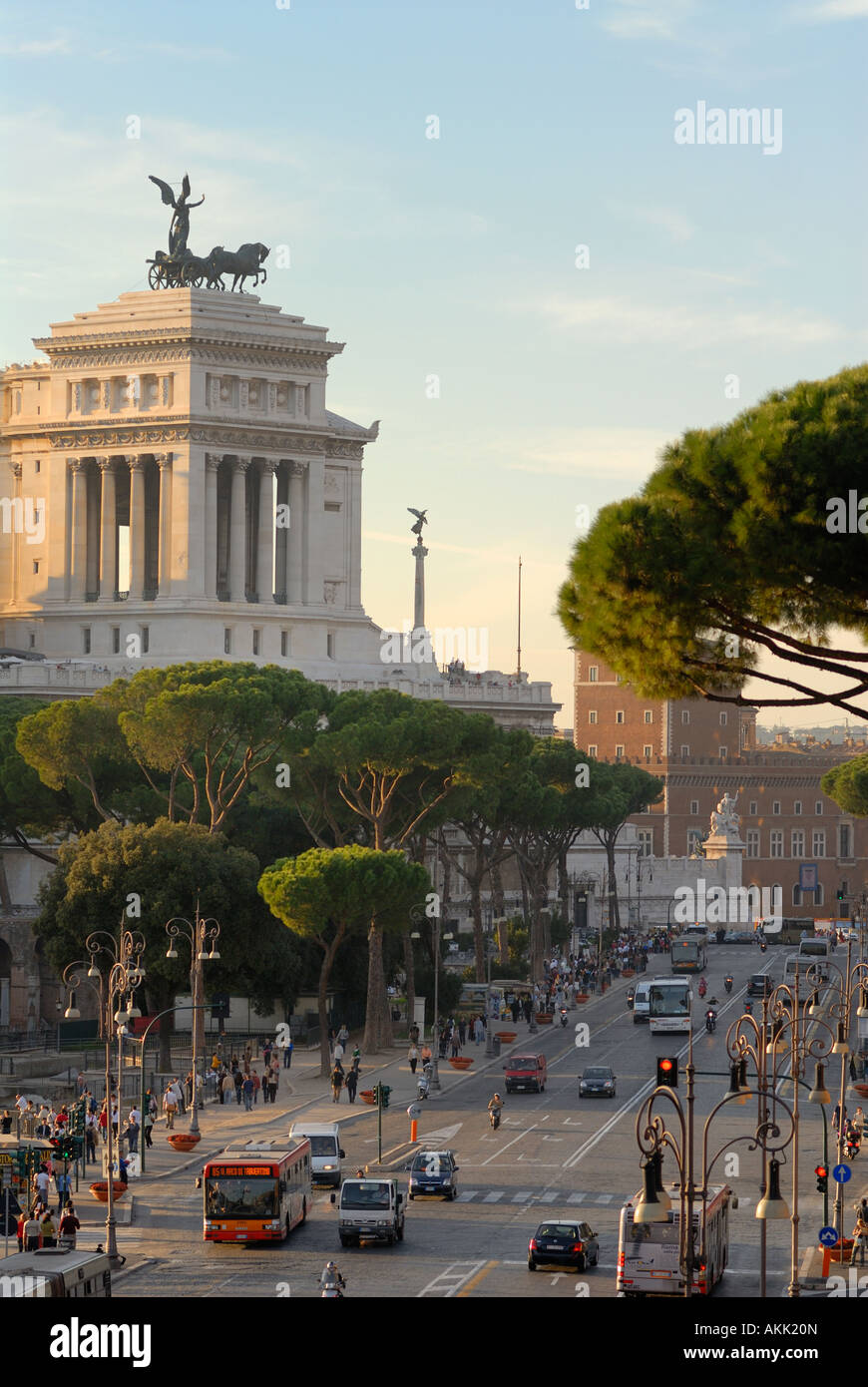 Rome Italy View down the via dei Fori Imperiali towards the Victor Emmanuel Monument on Piazza Venezia Stock Photo