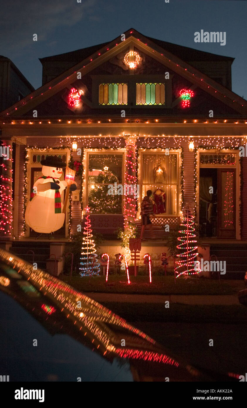 Christmas lights on Dumaine Street off of the Bayou St John New Orleans
