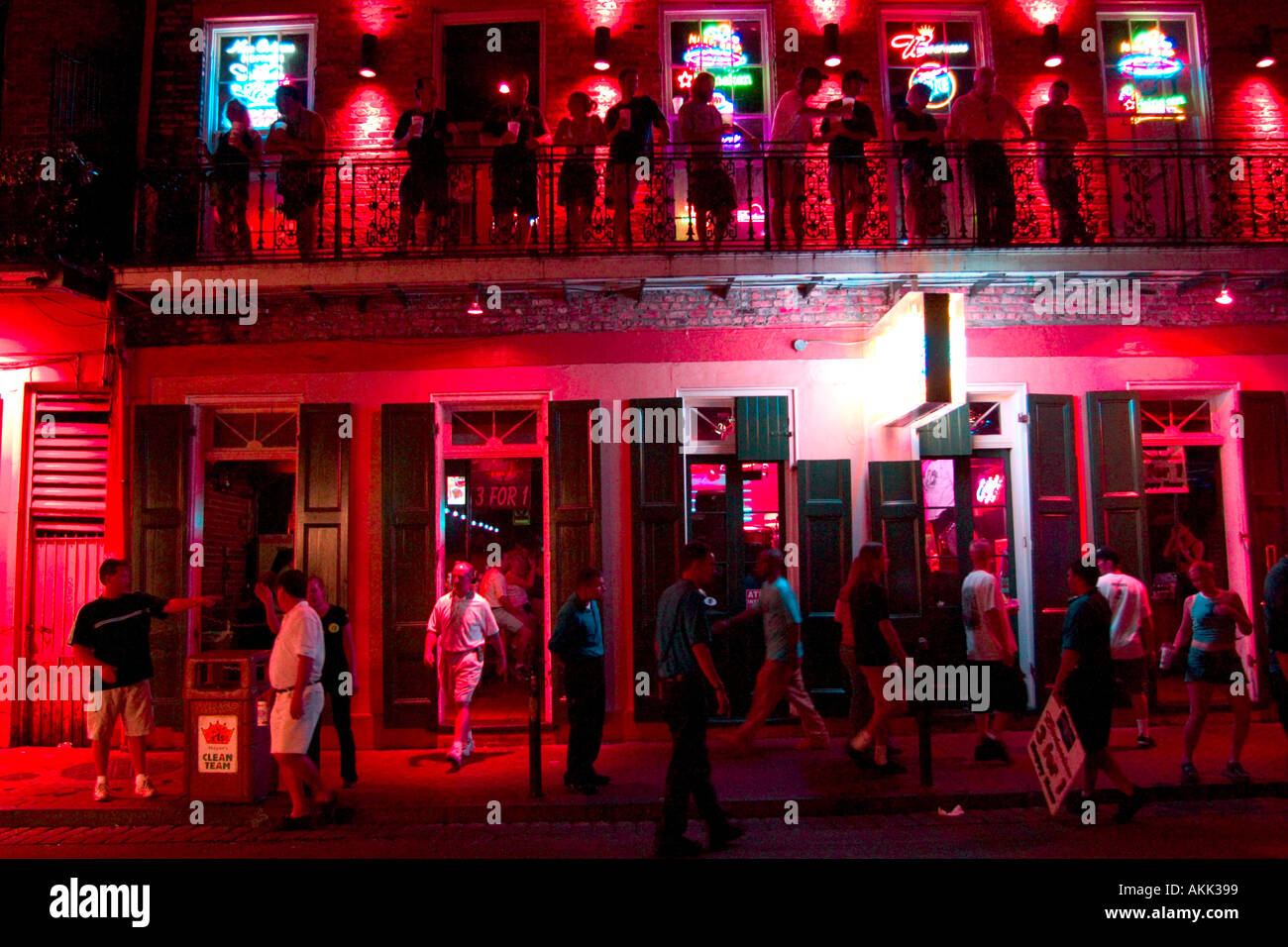 The Bourbon Street Blues Company balcony on Bourbon Street in New Orleans Stock Photo