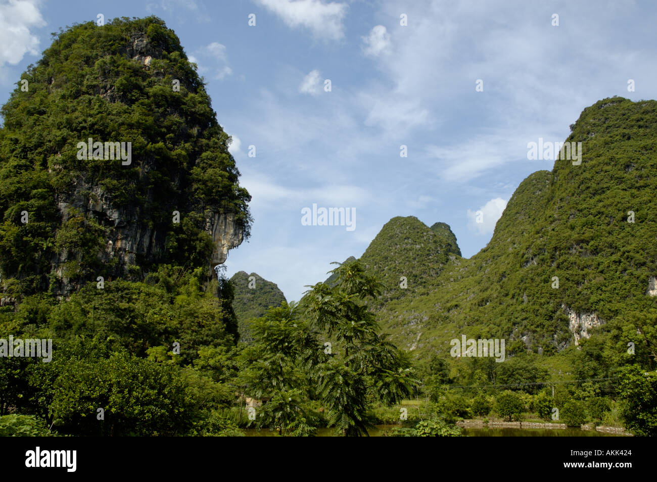 Karst peaks in Yangshuo County, Guilin, Guangxi Province, China - near the Yulong River Stock Photo